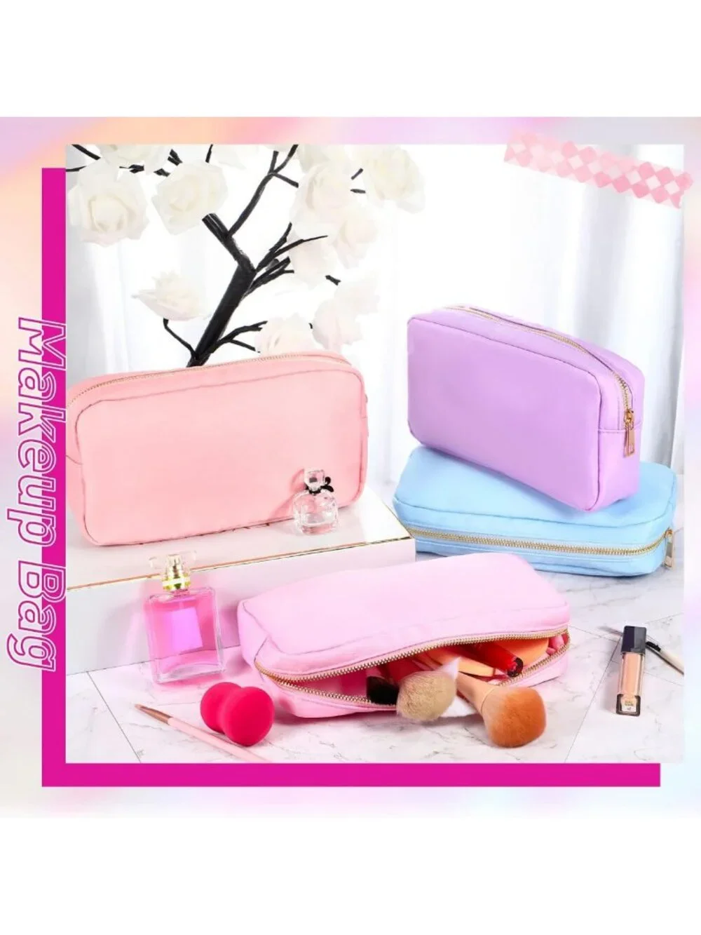 6 Pcs Travel Makeup Bag Set - Zipper Cosmetic Pouch for Purse, Organizer Gift